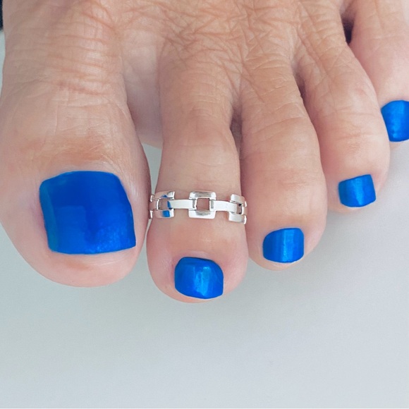 Sterling Silver Square Link Toe Ring, Silver Rings, Chain Links, Silver Band - Picture 9 of 13